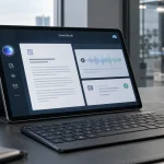 تصویر مفهومی QwenBook علی‌بابا با عامل هوش مصنوعی برای مدیریت جلسات، فایل‌ها و ایمیل