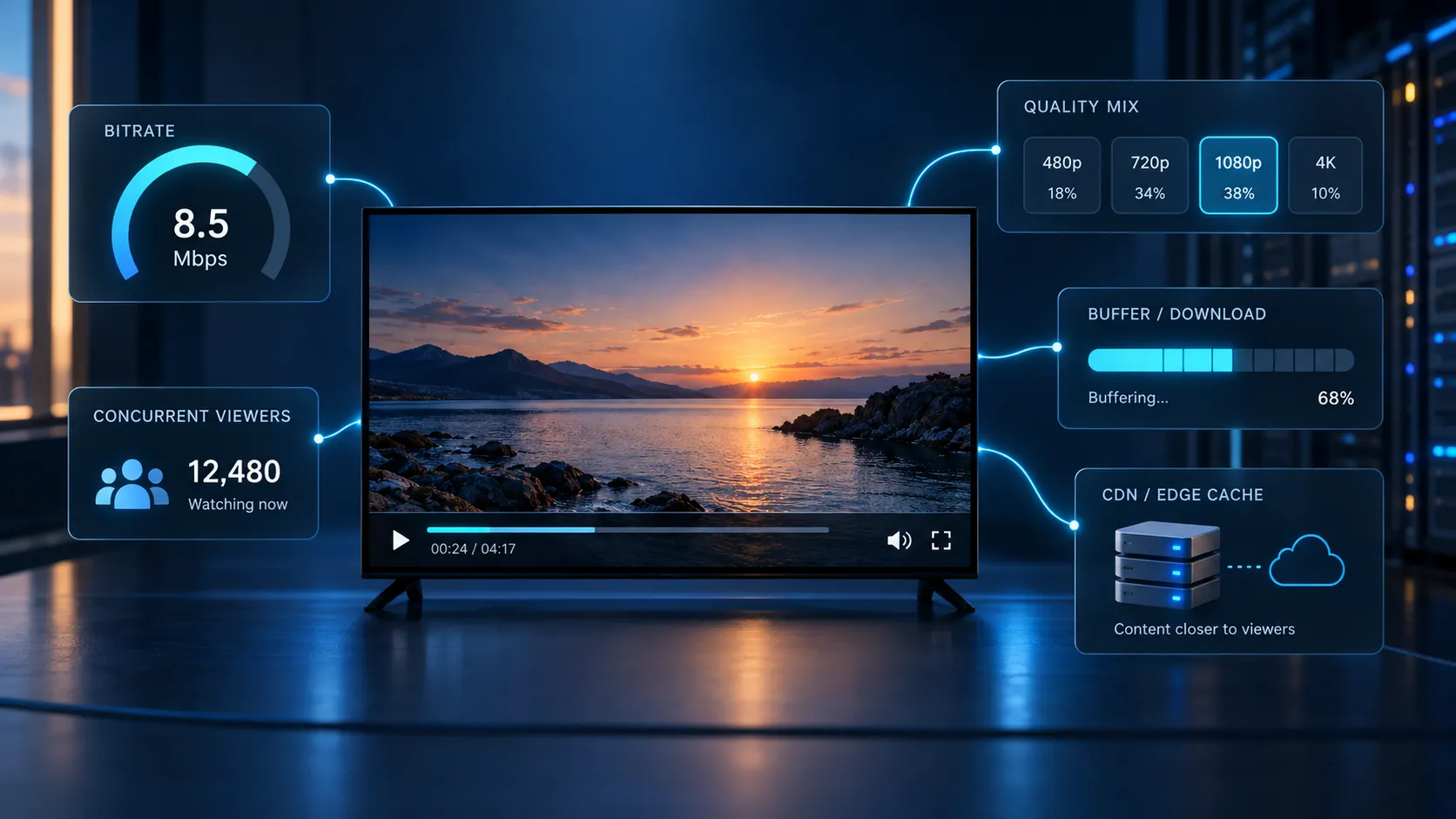 عوامل مؤثر بر پهنای باند استریم ویدئو شامل Bitrate، کاربران هم‌زمان و کیفیت پخش