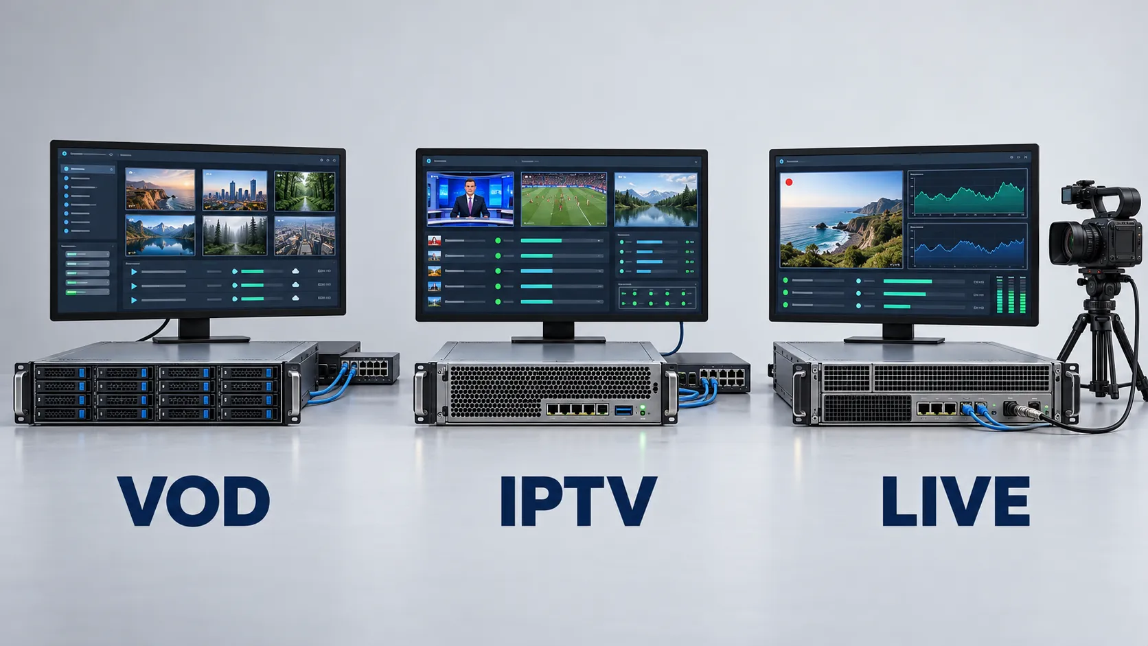 تفاوت VOD و IPTV و Live Streaming؛ نمایش زیرساخت سرور و مدیریت محتوای ویدئویی در سرویس VOD